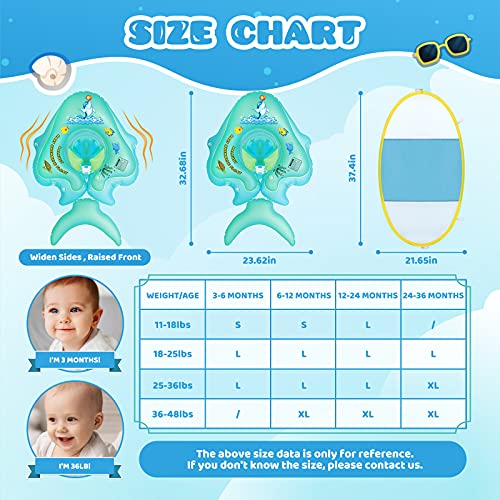 No Flip Over Baby Pool Float with Canopy UPF50+ Sun Protection, Sponge Safety Support Bottom, Fun Gifts Water Toys Accessories Inflatable Baby Swim Floats for Pool 3-36 Months