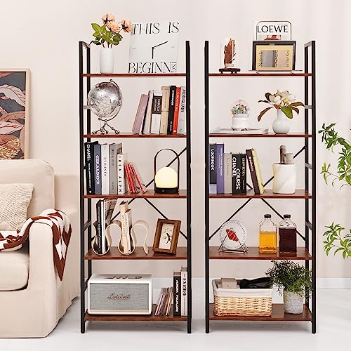 Yoobure 5 Tier Bookshelf - Tall Book Shelf Modern Bookcase for CDs/Mov