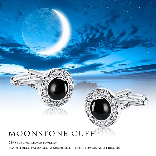 StoryEtain Cufflinks for Men Sterling Silver Blue Moonstone Cufflinks Tuxedo Studs Jewelry Gifts for Husband Father