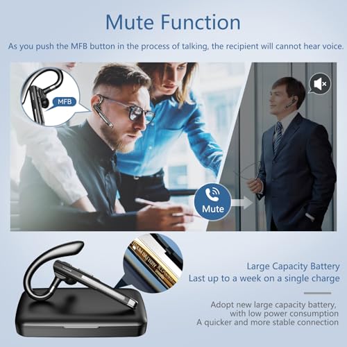 ＷＭＷＹＭＸ Bluetooth Headset, Bluetooth Wireless Earpiece with mic Trucker Headset for Phone Case Office Phones with Built-in Microphone Manos Libres Noise Cancelling