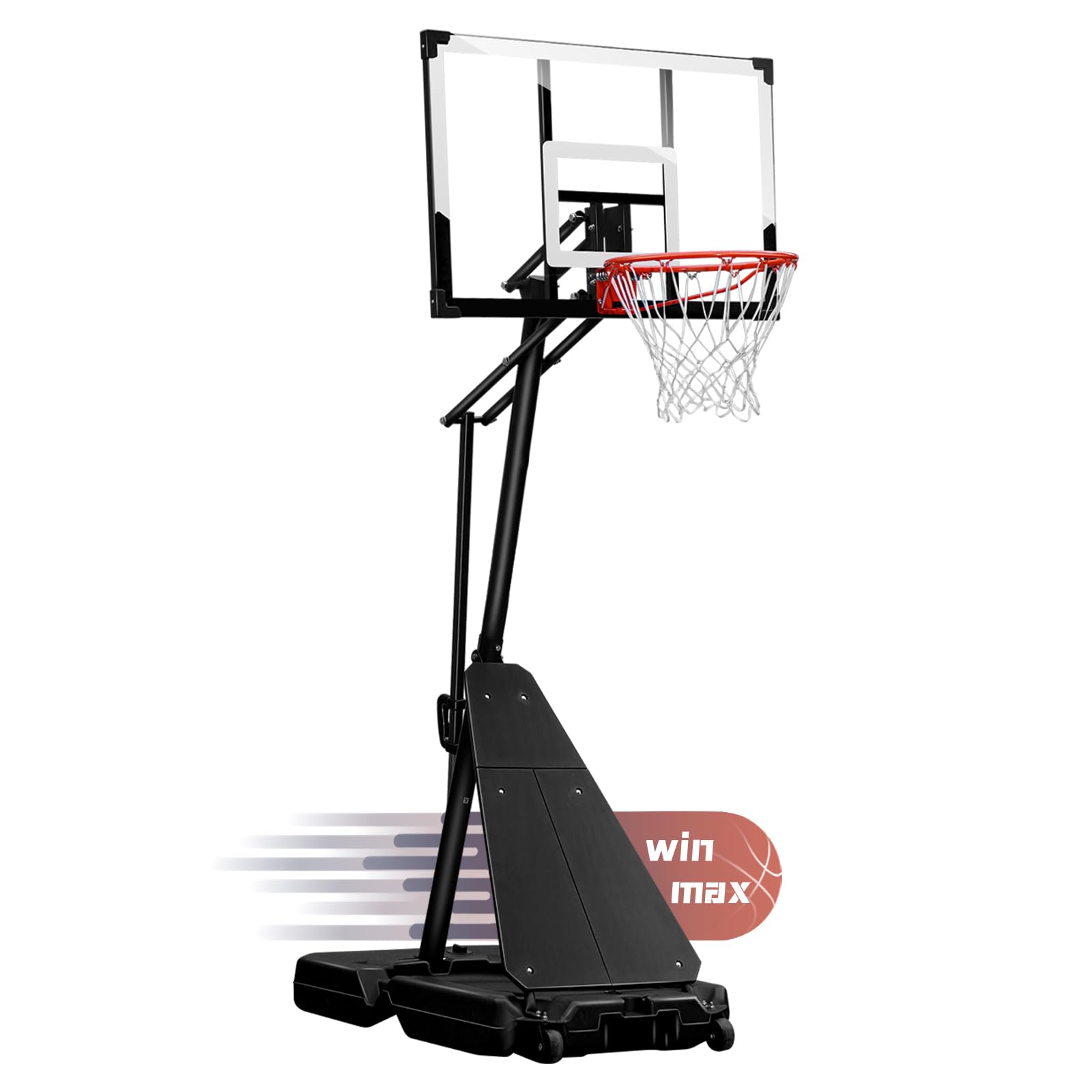 WIN.MAX Portable Basketball Hoop Quickly Height Adjusted 4.9-10ft Outdoor/Indoor Basketball Goal System with 44 inch Backboard and Wheels for Adults (Basketball Hoop Pro)