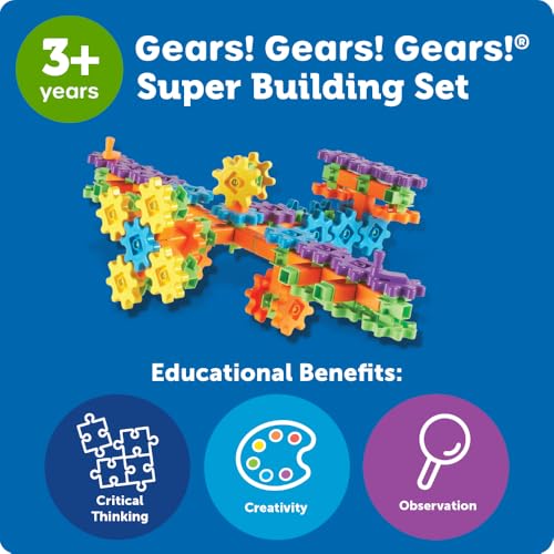 Learning Resources Gears! Gears! Gears! Super Building Toy Set - Building Toys, STEM Activities, Fine Motor Skills, Toddler Engineers Kit, , Construction Bots, Kindergarten Science, Gifts for Kids