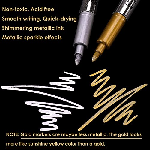 Dyvicl Metallic Markers Pens - Silver and Gold Paint Pens for Black Paper, Glass, Rock Painting, Halloween Pumpkin, Card Making, Scrapbook Album, Christmas DIY Art Craft Kids, Set of 4