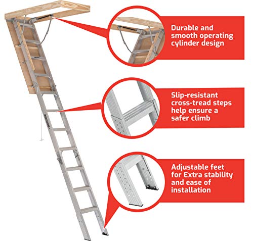Louisville Ladder AA2210 Elite Aluminum Attic Ladder, 375 Pound Load Capacity, 22-1/2 x 54"