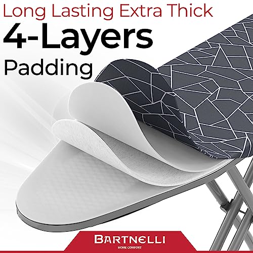 Bartnelli Ironing Board | Space-Saving and Ultimate Iron Board Experience 13x43 | Reinforced Steel Legs, Adjustable Height, 4-Layer Padding, Patent Folding System (BIBT-2110)