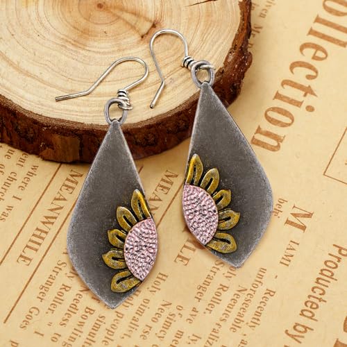 Boho Earrings Dangle Earrings Vintage Sunflower Earrings Handmade Bohemian Trendy Earrings for Women