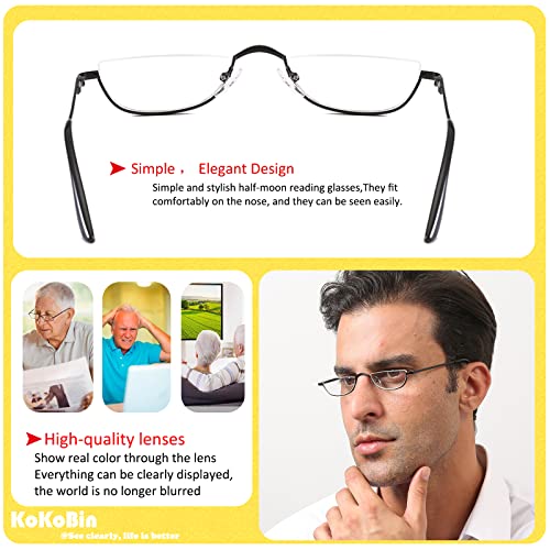KoKoBin Half Reading Glasses - 4 Pairs Half Rim Metal Frame Glasses Spring Hinge Readers for Men and Women,(Red, 1.0)