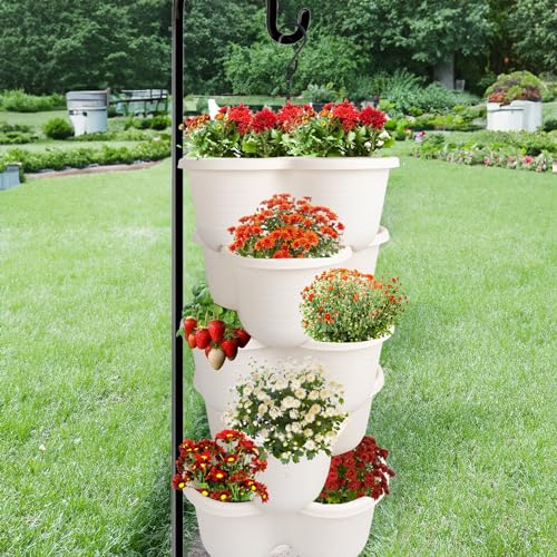 Hourleey Strawberry Planter, 5 Tier Stackable Gaden Tower for Flowers, Vegetables, Grow Your Own Herb Garden Vertical Oasis of Vegetables and Succulents