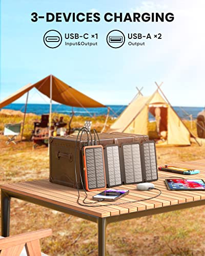 Hiluckey Solar Charger 27000mAh 22.5W Fast Charging Power Bank USB C PD Portable Phone Charger with 4 Solar Panels for Cell Phone Tablet