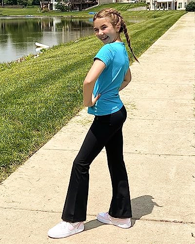 Stelle Girl's Flare Leggings High Waisted Yoga Pants Bootcut Dance Casual Pants Activewear Kids Bell Bottoms (Oceanic, XXL)