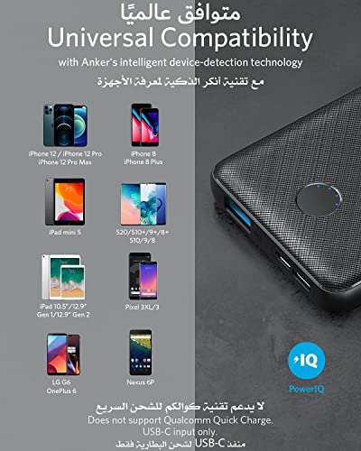 Anker Portable Charger, Power Bank, 10,000 mAh Battery Pack with PowerIQ Charging Technology and USB-C (Input Only) for iPhone 15/15 Plus/15 Pro/15 Pro Max, iPhone 14/13 Series, Samsung Galaxy