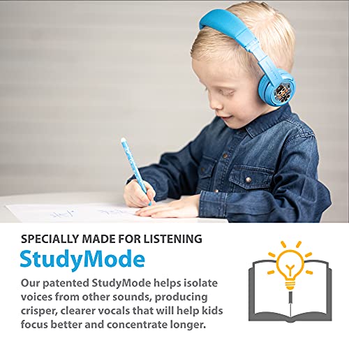BuddyPhones Play+, Wireless Bluetooth Volume-limiting Kids Headphones, 75-85-94dB, 20-Hours Battery Life, Built-in Microphone, On-Ear Headset for School or Travel, Perfect for iPad, Tablet, CoolBlue