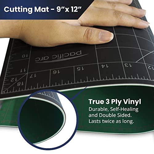 Pacific Arc Double Sided Self Healing Cutting Mat - Thick and Durable Vinyl Rotary Cutting Mat for Sewing - Perfect Fabric Cutting Mat & Scrapbook Paper Cutting Mat (9"x 12")