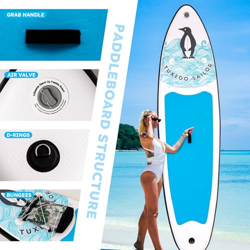 Tuxedo Sailor Inflatable Stand Up Paddle Board Inflatable SUP 10'6"×33"×6" Stand Up Paddle Board for All Skill Levels Included with Board, Paddle, Pump, Fins, Backpack