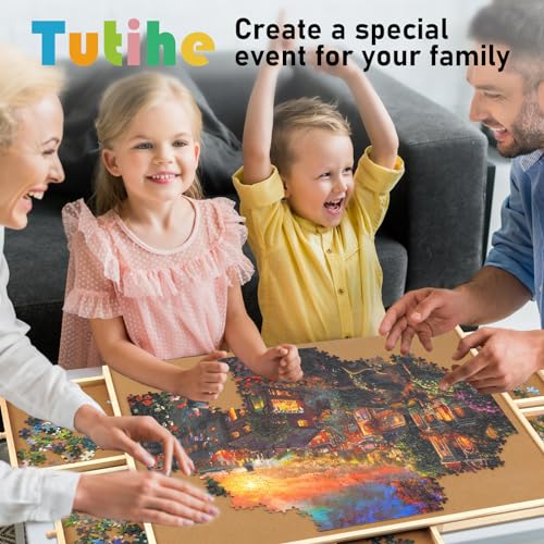 1000 Pieces Puzzle Table, Rotating Puzzle Board with 6 Drawers and Cover,23” X 30” Portable Wooden Jigsaw Puzzle Board