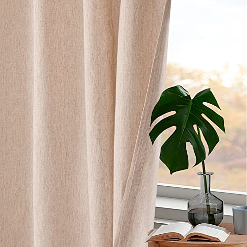 Limecasa,Farmhouse Curtain in Linen 50x84 Natural, Linen Cotton Curtains, 2 Panels Tab Top Curtains, Room Darkening Drapes, Curtains for Bedroom, Curtains for Living Room, Natural Curtain Set of 2