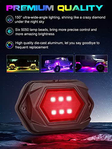 AMONLY 12 Pods RGB Led Rock Lights Kit, Multicolor Underglow Neon Lights with APP Control Timing Function Flashing Music Mode Exterior Light Compatible with Jeep Off Road Car Truck ATV UTV