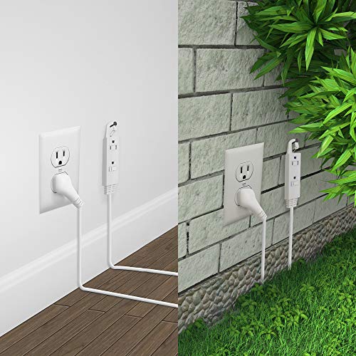 Maximm Extension Cord White 15 Ft with Automatic Closing Hook, Multi Outlet - 3 Prong Power Cord Extender Angled Flat Plug, Child Safety Feature (15ft)