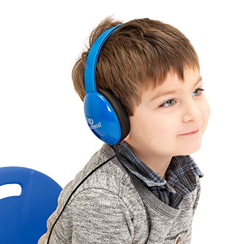 Egghead Heavy-Duty Kids' Headphones with Padded Ear Cups and 6' Cord, Adjustable Tangle-Free Plastic Classroom Headphones for Kids, Pack of 10, Blue