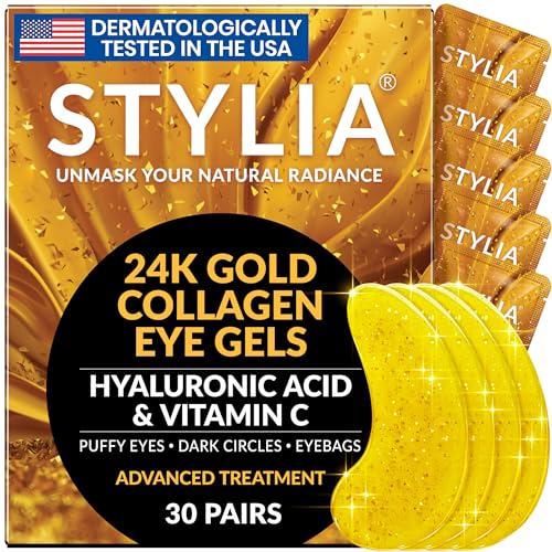 Under Eye Patches for Dark Circles and Puffy Eyes (30 Pairs), 24k Gold Eye Mask for Dark Circles and Puffiness with Vitamin C, Hyaluronic Acid, and Pearl Extract, Collagen Eye Gel Pads for Puffiness