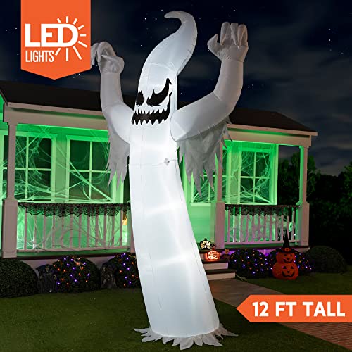 Joiedomi 12 FT Tall Halloween Inflatables Ghost Outdoor Decorations, Inflatable Halloween Yard Decorations, Blow Up Ghost Halloween Decor with Build-in LEDs for Scary Halloween Decorations