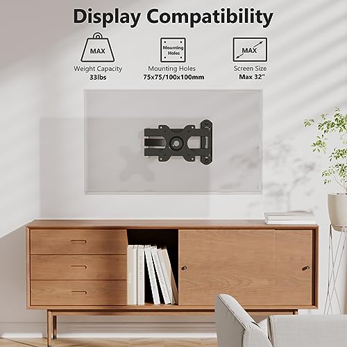 WALI TV Wall Mount Articulating LCD Monitor Full Motion 15 inch Extension Arm Tilt Swivel for Most 13 to 32 inch LED TV Flat Panel Screen with Mounting Holes up to 100x100mm (1330LM), Black