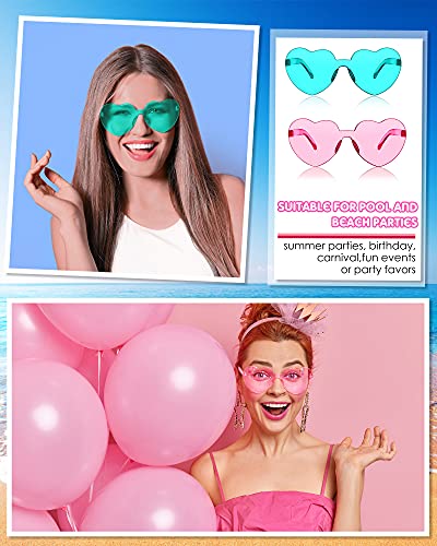 Frienda 8 Pairs Heart Shaped Sunglasses for Women Rimless Heart Glasses Candy Color Sunglasses for Party Favor (Pink,Orange)