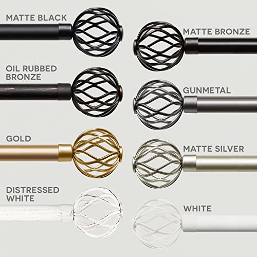 Exclusive Home Ogee 1" Curtain Rod and Coordinating Finial Set, Distressed White, Adjustable 36"-72"