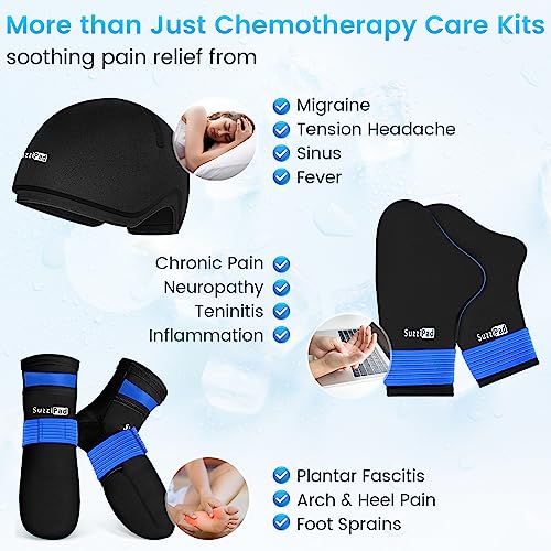 SuzziPad Chemo Care Kit, Cold Therapy Socks & Cold Gloves for Chemotherapy Neuropathy, Migraine Headache Relief Cap, Cancer Patients Must Have for Neuropathy Pain Relief, S/M