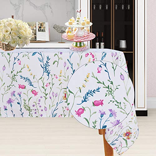 LUSHVIDA Easter Fabric Round Table Cloth, Polyester Easter Flower Spring Tablecloth, Table Cover Protector for Holiday, Party, Wedding, Birthday, Banquet Decoration Use, 60 Inch, Blooming Flower