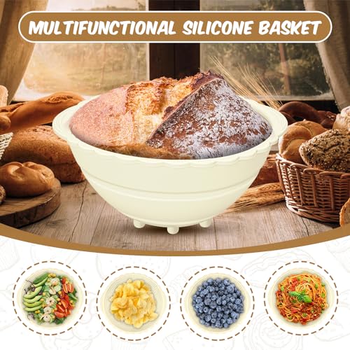 2Pack Bread Proofing Basket Banneton,Silicone Sourdough Bread Baking Baskets,9 Inch Collapsible Proofing Bowl Supplies Set Tool Kit Foldable for Bread Making Sourdough-Beige