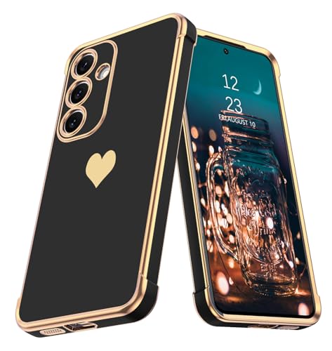 BENTOBEN for Samsung Galaxy S24 Case, Cute Heart Pattern Slim Fit Soft Flexible Shockproof TPU Bumper Non-Slip Lightweight Case Cover for Samsung Galaxy S24 6.2 inch, Black/Gold