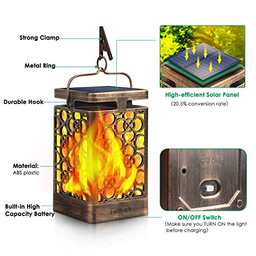 TomCare Solar Lights Outdoor Upgraded Solar Lantern Flickering Flame Outdoor Waterproof Hanging Lanterns Decorative Solar Powered Outdoor Lighting LED Christmas Lights for Patio Deck Yard, 2 Pack
