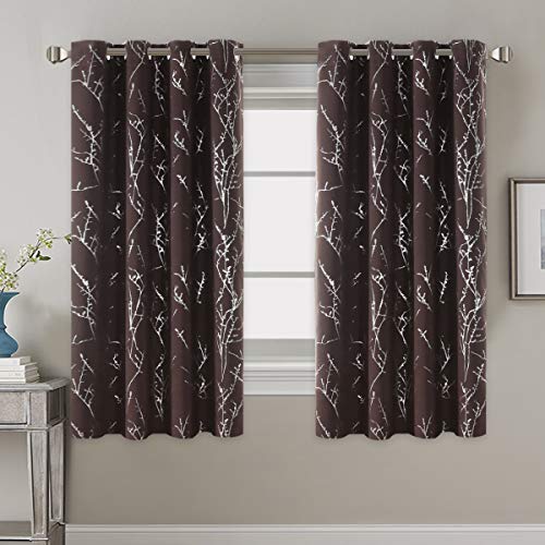H.VERSAILTEX Blackout Curtains for Bedroom Foil Print Twig Tree Branch Thermal Insulated Grommet Curtain Drapes Light Blocking Thick Soft Window Curtains for Living 52 x 63 Inch, 2 Panels, Brown