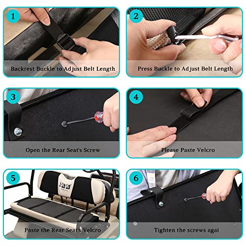 10L0L Golf Cart Front Rear Seat Cover Set for EZGO TXT RXV & Club Car DS 2000-up(Flat Backrest), Made of 3D Air Mesh Polyester Fabric Breathable Washable, Black