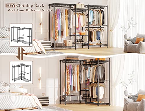 Raybee Clothes Rack Heavy Duty Clothing Racks for Hanging Clothes Adjustable Clothing Rack Portable Clothes Racks for Hanging Clothes Wire Garment Rack Wardrobe Closet Black 13.9" D x 70.6" W x 77" H