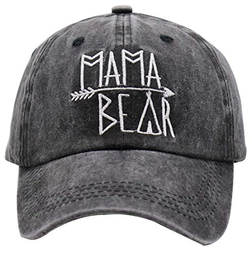 MANMESH HATT Mama Bear Ponytail Hat Vintage Washed Distressed Baseball Dad Cap for Women Black