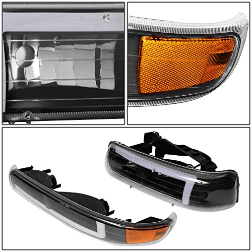 DNA MOTORING 4-HL-SILV99-DRL-BK-AM Pair of 3D LED L Running Lights Headlights & Bumper Lights Compatible with 99-02 Silverado 1500 2500,Black/Amber