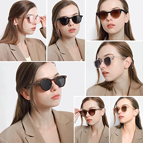 MEETSUN Vintage Round Polarized Sunglasses for Women Classic Small Retro Shades UV400 Protection Clear Frame-Pink Mirror Lens