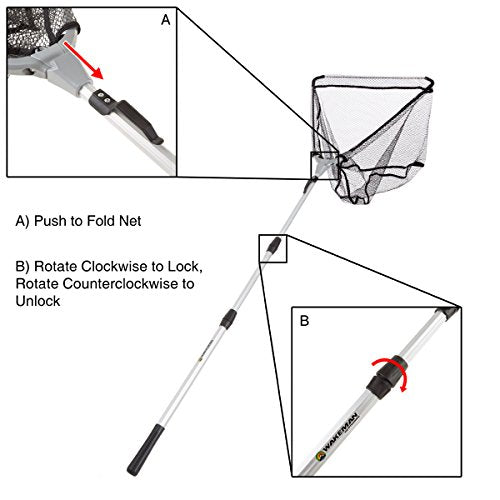 Collapsible Fishing Net - 56-Inch Retractable Landing Net with Telescopic Pole - Fishing Equipment for Catch-and-Release by Wakeman (Gold)