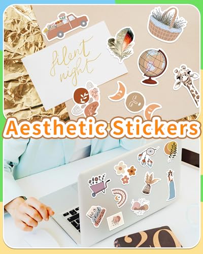 Walenced 100 Pcs Aesthetic Stickers for Adults, Cute Boho Water Bottle Stickers, Vinyl Waterproof Sticker Pack, Vintage Scrapbook Journal Laptop Bulk Stickers for Girls Teens