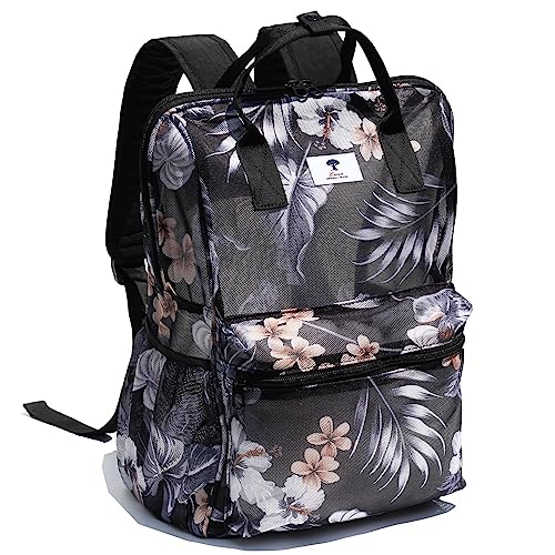 ESVAN Mesh Backpack See Through Bag College Beach Bag Daypack Travel Semi-Transparent Bag for Women and Men (D)