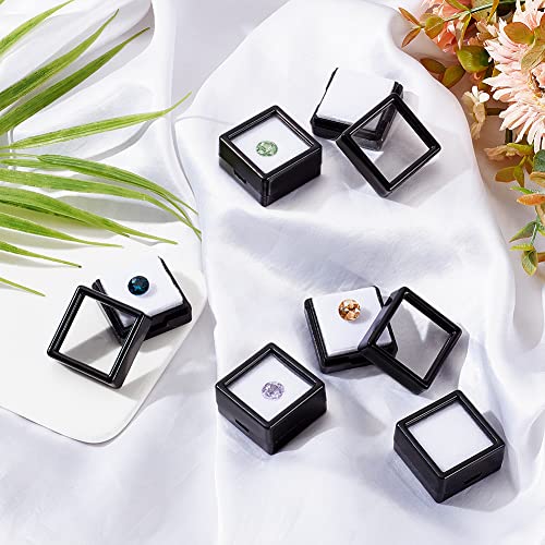 BENECREAT 36PCS Black Gemstone Display Box Mini Square Acrylic Jewelry Box Container(1.2x1.2x0.6) with Clear Top Lids and Sponge for Gems,Jewelry Packing