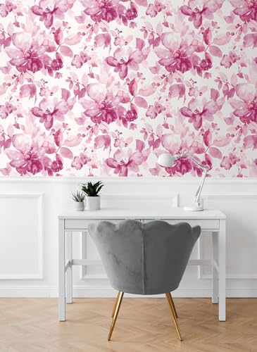 NextWall Watercolor Flower Peel and Stick Wallpaper (Pink)