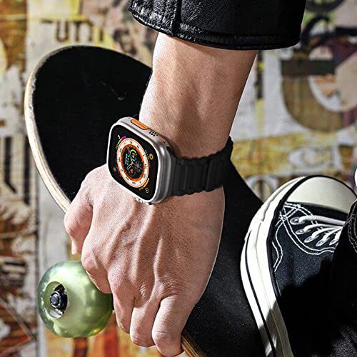 WINGLE Magnetic Band for Apple Watch Band Ultra 2/Ultra Band for Men 49mm 45mm 44mm 42mm Series 10 9 8 7 6 5 4 3 2 1 SE, Strong Magnetic Bands Silicone Sport Strap for iWatch Women, Black/Orange