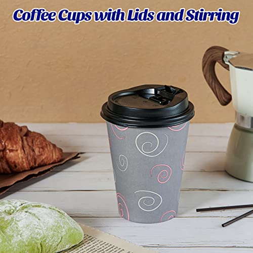 TV TOPVALUE 100 Pack 10 oz Paper Cups, Disposable Coffee Cups with Lids and Straws, Drinking Cups for Water, Coffee, Tea, Hot Coffee Cups for Home, Shops and Cafes