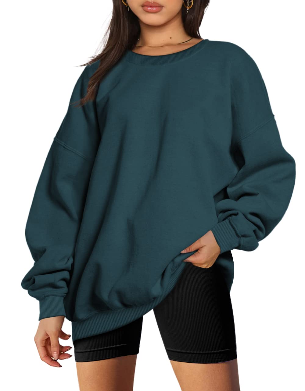 Trendy Queen Sweatshirts for Women Hoodies Oversized Crewneck Tops Sweaters Comfy Fall Winter Outfits Clothes 2024 Fashion Navy L