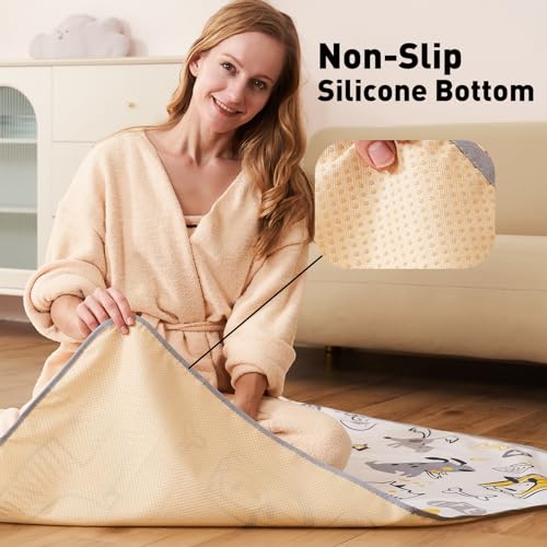 Innokids Baby Splat Mat for Under High Chair 51 x 51 Inch Waterproof and Washable Splash Mat Anti-Slip Floor Protector Under Highchair Mess Prevention (51" x 51", Beige Geometry)