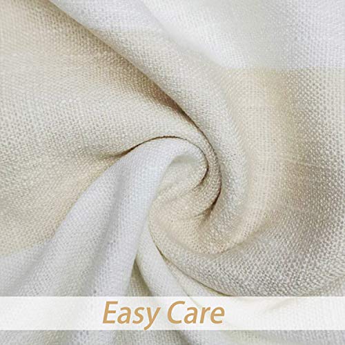 Central Park Beige White Stripe Farmhouse Curtains Semi-Sheer Rayon Blend Heavy Linen Texture Window Curtain Panel 6 Grommets Treatment for Living Room/Bedroom, Set of 2, 44" x 63" Each