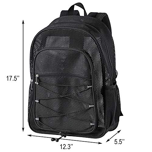 COVAX Heavy Duty Mesh Backpack, See Through College Mesh Backpack, Semi-transparent Bookbag with Bungee and Comfort Padded Straps for Commuting, Swimming, Beach, Outdoor Sports